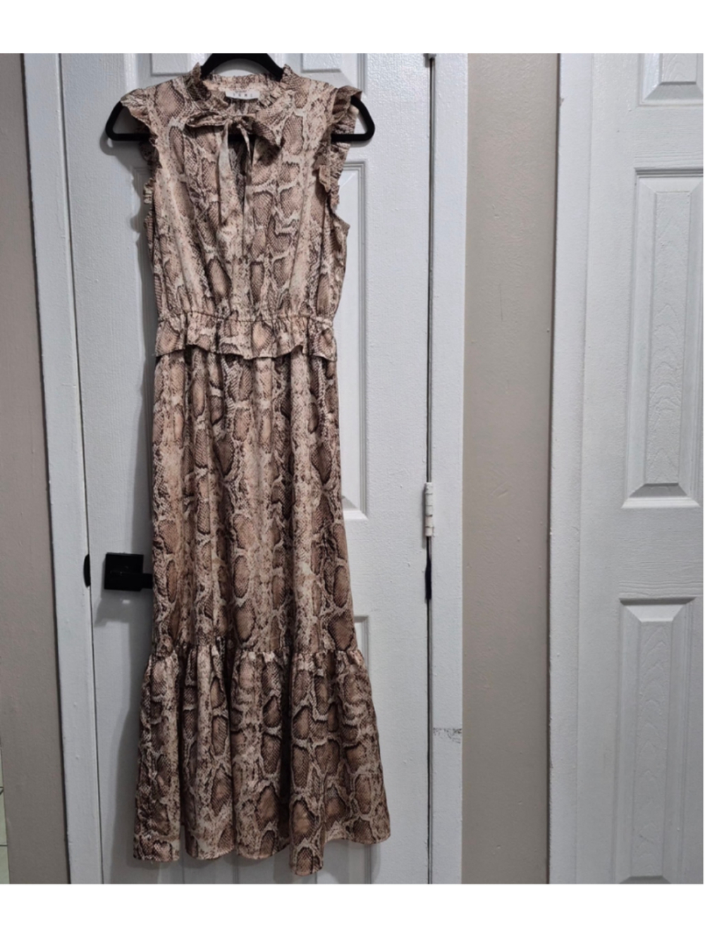 Women's THML Snake Print Maxi Dress Size S Beige Brown